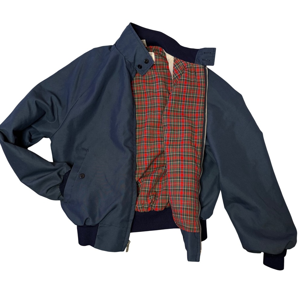 Vintage 80s 90s Saddlebrook Harrington Bomber Jacket Mens M Blue Plaid Lined